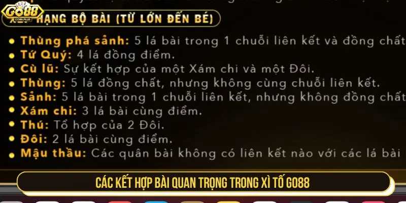 Các kết hợp bài quan trọng trong Xì Tố GO88