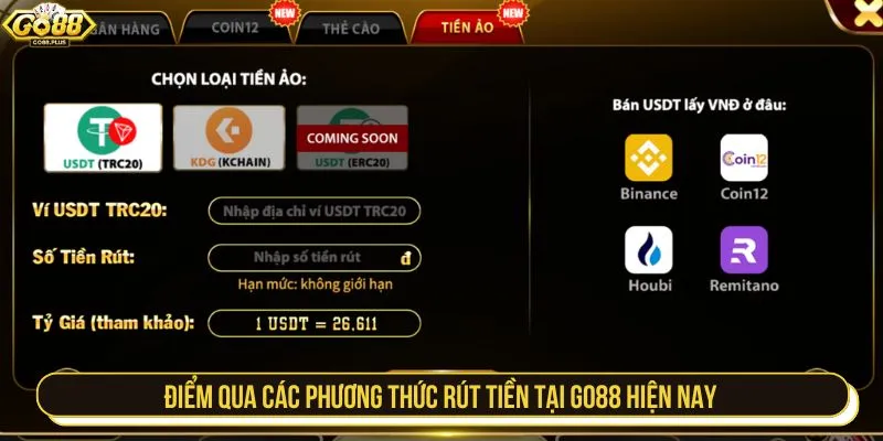Điểm qua các phương thức rút tiền tại GO88 hiện nay