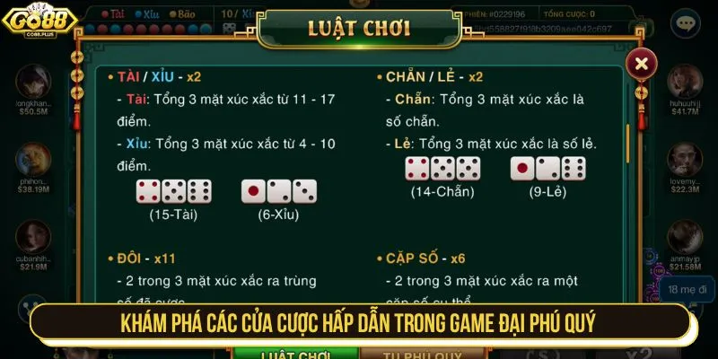 Khám phá các cửa cược hấp dẫn trong game Đại Phú Quý