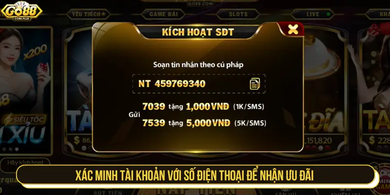 Xác minh tài khoản với số điện thoại để nhận ưu đãi